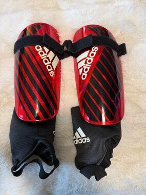 adidas Red and Black Protective Soccer Shin Guards with Sleeves